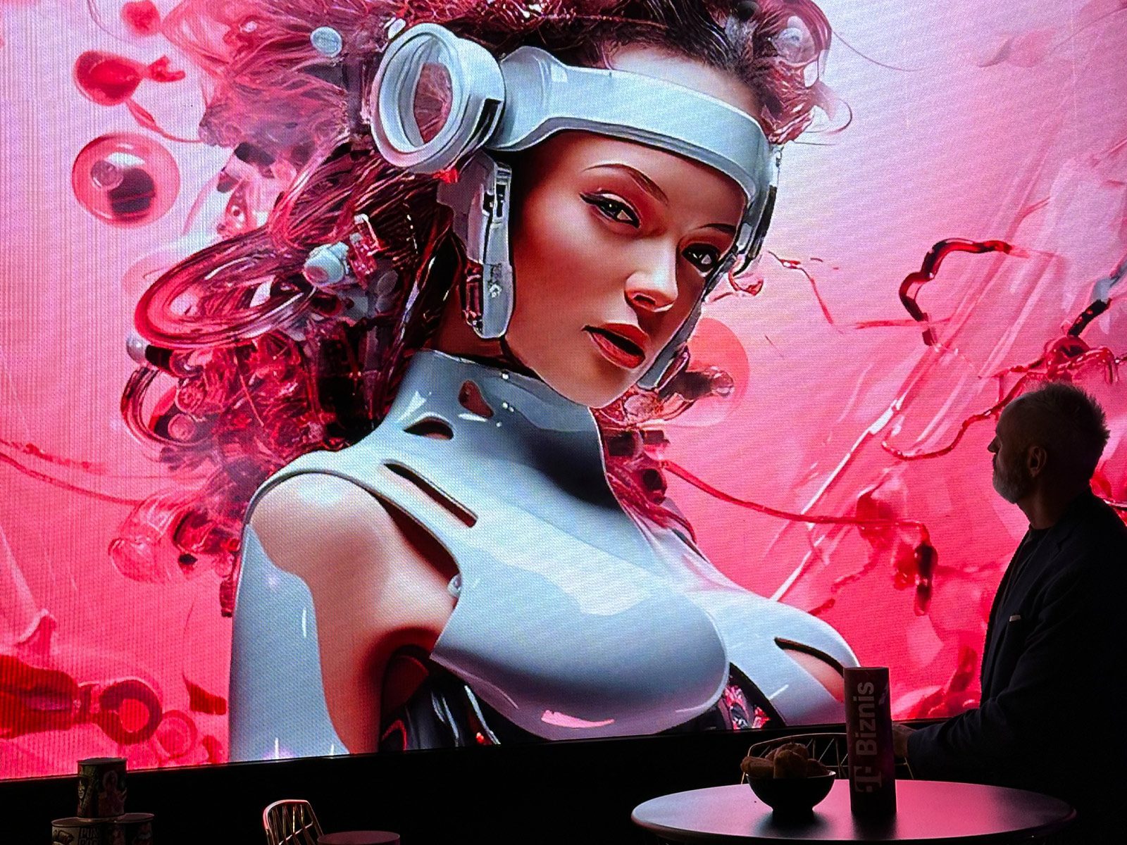 Hurricane_Telekom party_Jurkovicova teplaren_LED obrazovka_umela inteligencia_moderatorka